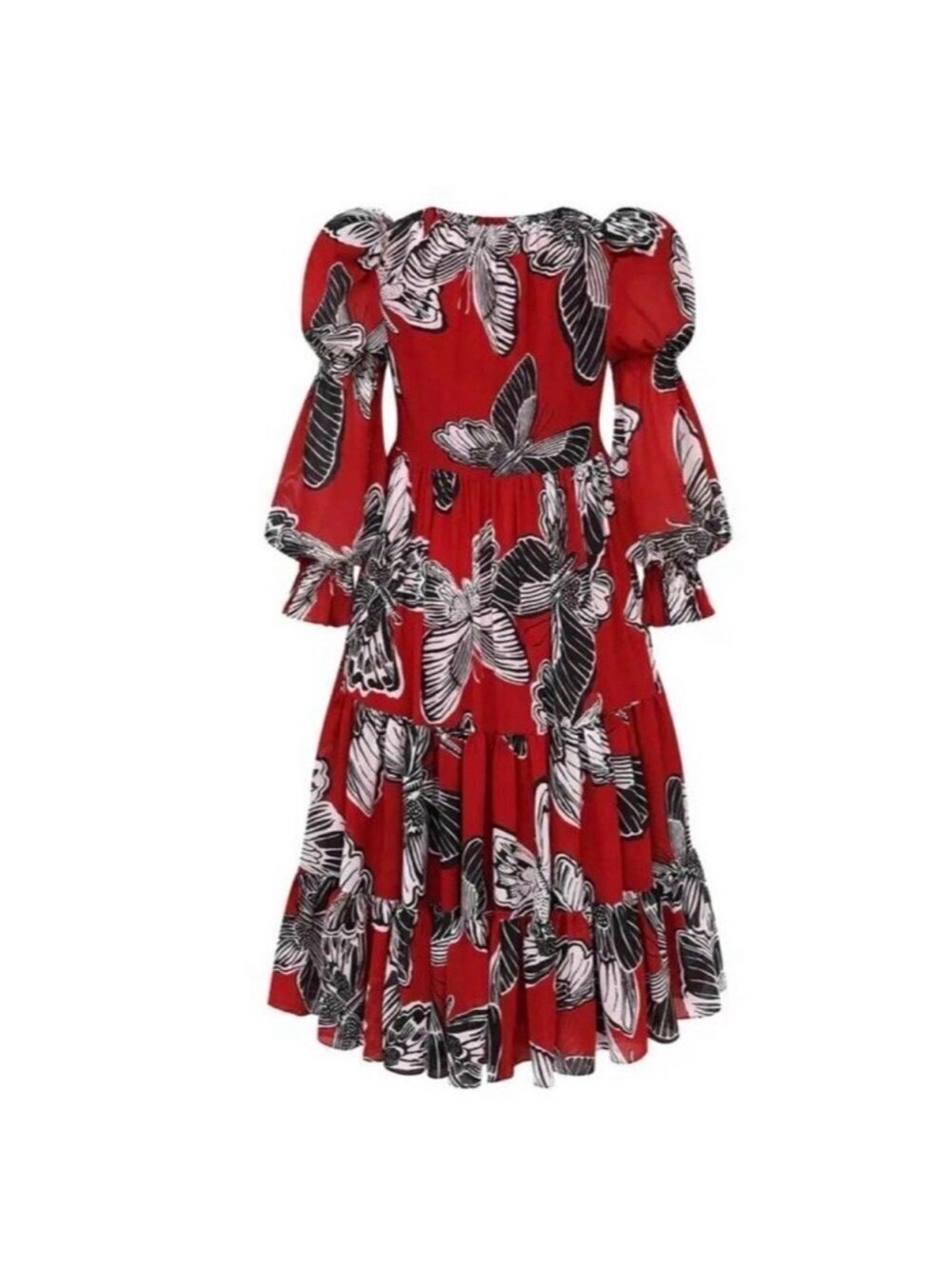 Autumn Adeigbo Romantic Butterfly Dress with Long Puff Sleeves Size 4